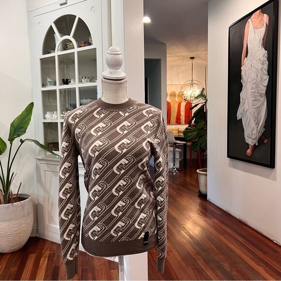 Fendi Brown and Cream Crewneck Sweater with Elegant Pattern Unisex - Picture 1 of 6